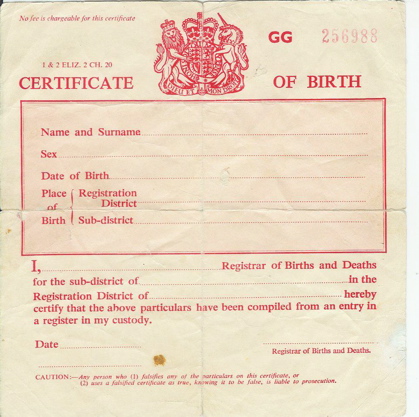 Födelseattest (tom)