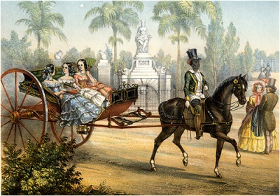 Förnäma kubanska damer körs i gigg av svart slav.