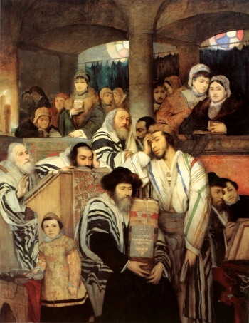 Judar i synagogan vid Jom Kippur